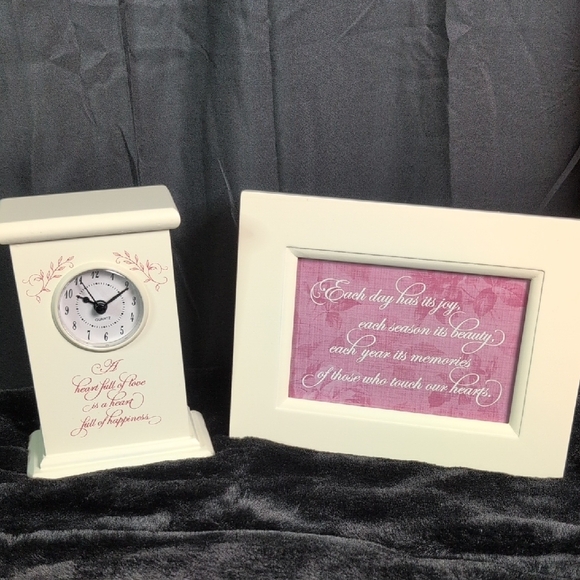 American Greetings Elegant White Clock and Frame Set. Mother's Day Gift Set. New - Picture 1 of 10